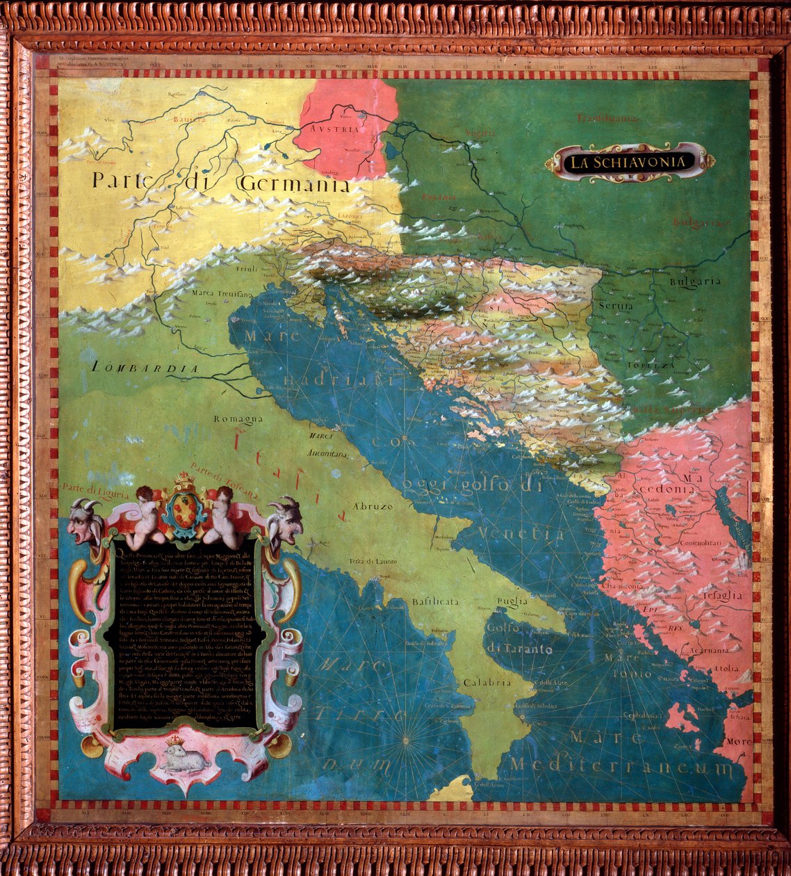 Itálie a Jugoslávie (slovanské země) Mapu vytvořil Stefano Bonsignori (? -1589) italský kosmograf a malíř. Kolem 1581. Florencie, Palazzo Vecchio, Sala del Mappamondo od Stefano Buonsignori