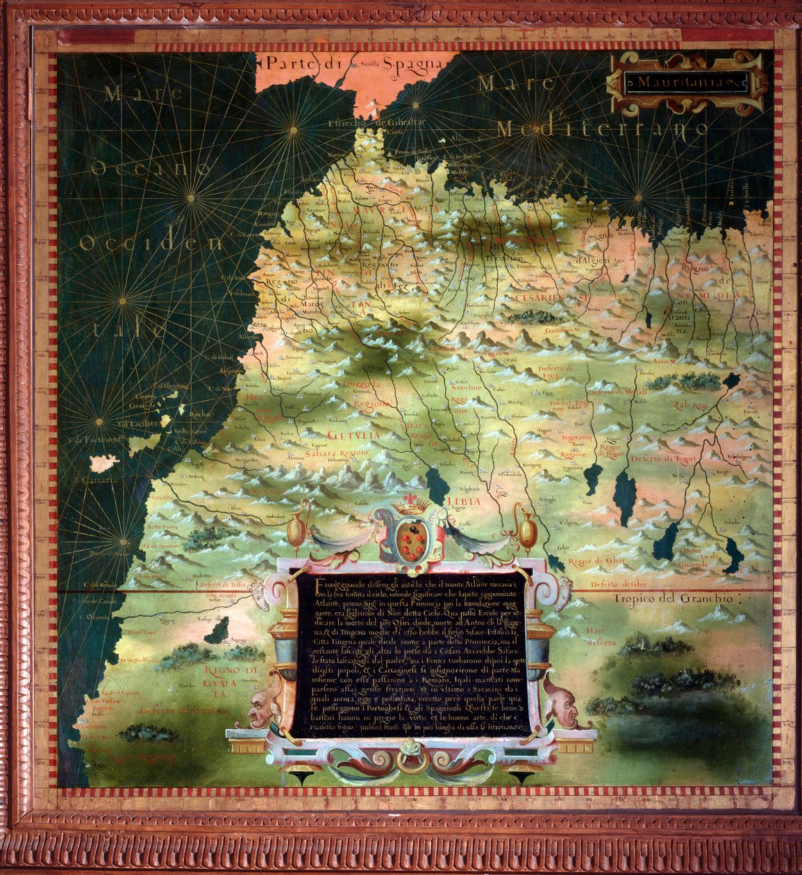 Severní Afrika (Maroko) a Detroit of Gibraltar Mapa od Stefana Bonsignoriho (? -1589), italského kosmografa a malíře. Kolem 1581. Florencie, Palazzo Vecchio, Sala del Mappamondo od Stefano Buonsignori