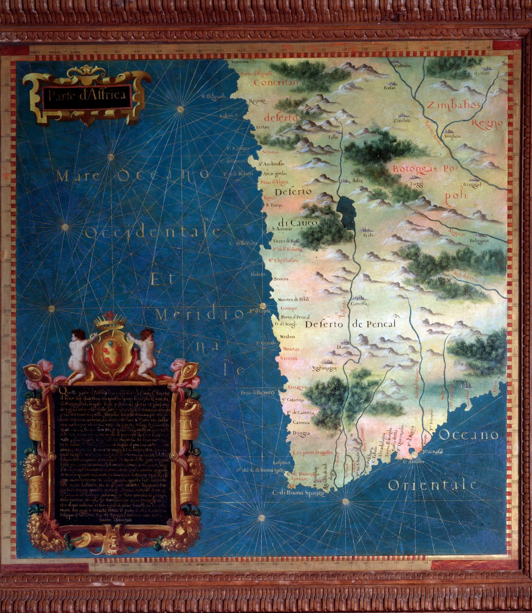 Jižní Afrika a Cape of Good Esperance Mapa od Stefana Bonsignoriho (? -1589), italský kosmograf a malíř. Kolem 1581. Florencie, Palazzo Vecchio, Sala del Mappamondo od Stefano Buonsignori