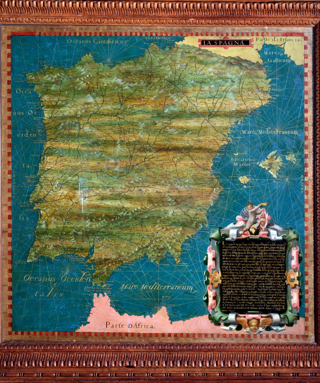 Španělsko a Portugalsko Mapa od Stefana Bonsignoriho (? -1589), italský kosmograf a malíř. Kolem 1581. Florencie, Palazzo Vecchio, Sala del Mappamondo od Stefano Buonsignori