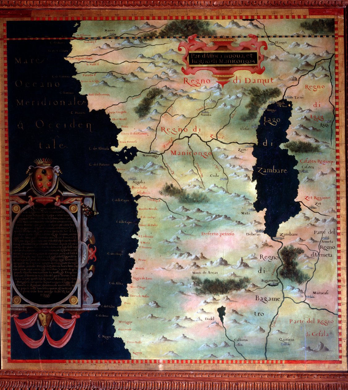 Západní Afrika (Kongo a Angola) Mapu vytvořil Stefano Bonsignori (? -1589), italský kosmograf a malíř. Kolem 1581. Florencie, Palazzo Vecchio, Sala del Mappamondo od Stefano Buonsignori