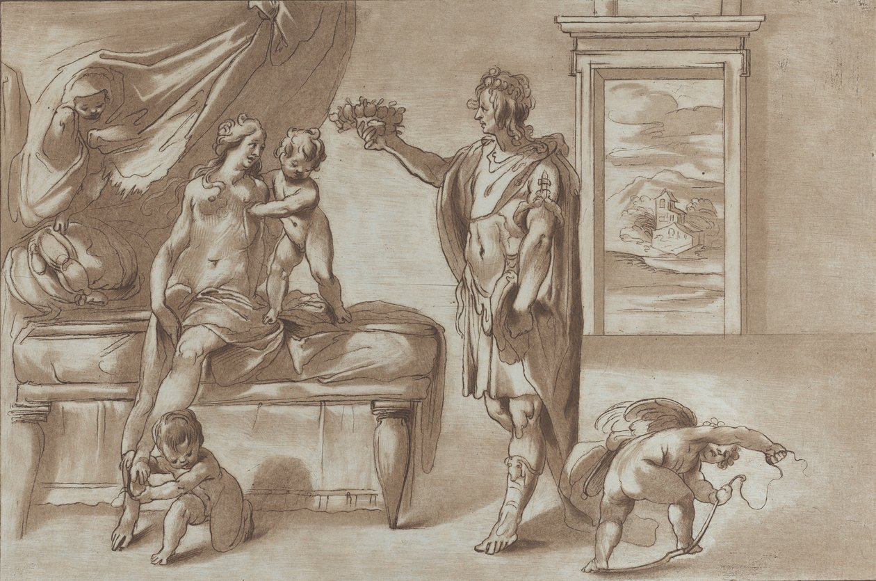Mars nabízí květinový věnec Venuši, 1760-90. od Stefano Mulinari