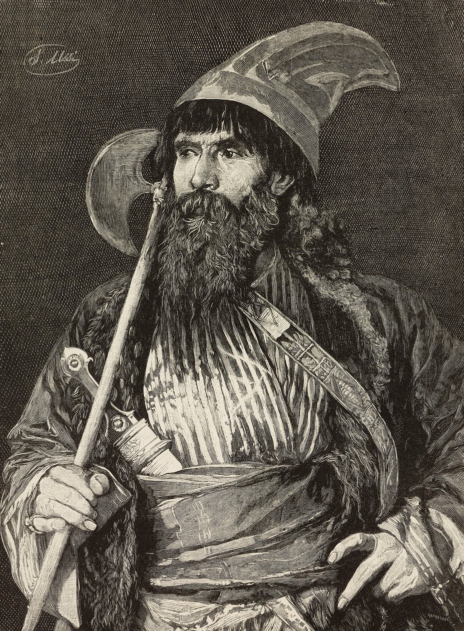 Sheik in full regalia, rytina F Gamberoni z malby Stefana Ussiho (1822-1901), L
