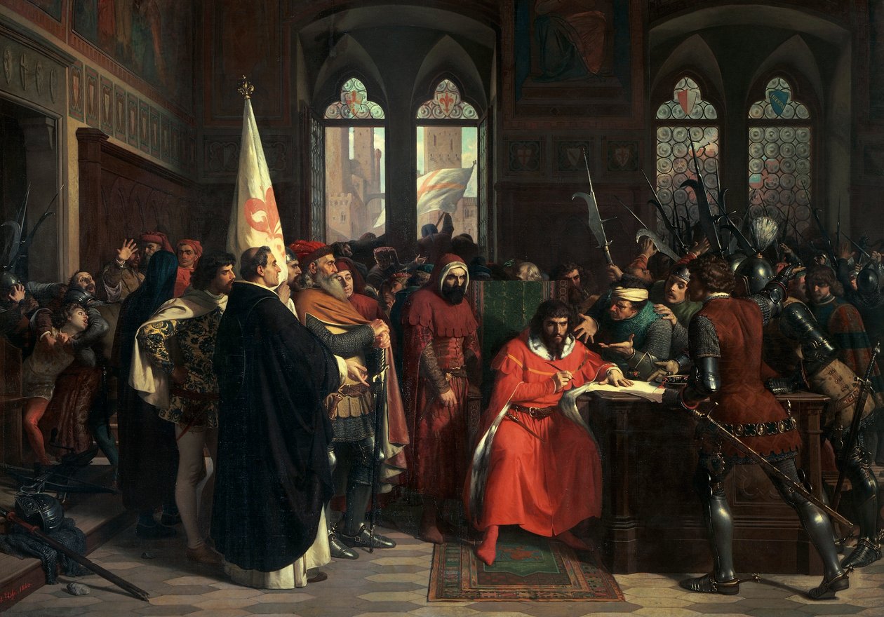 Vyhnání Gautiera VI. z Brienne, vévody aténského, v roce 1343 od Stefano Ussi