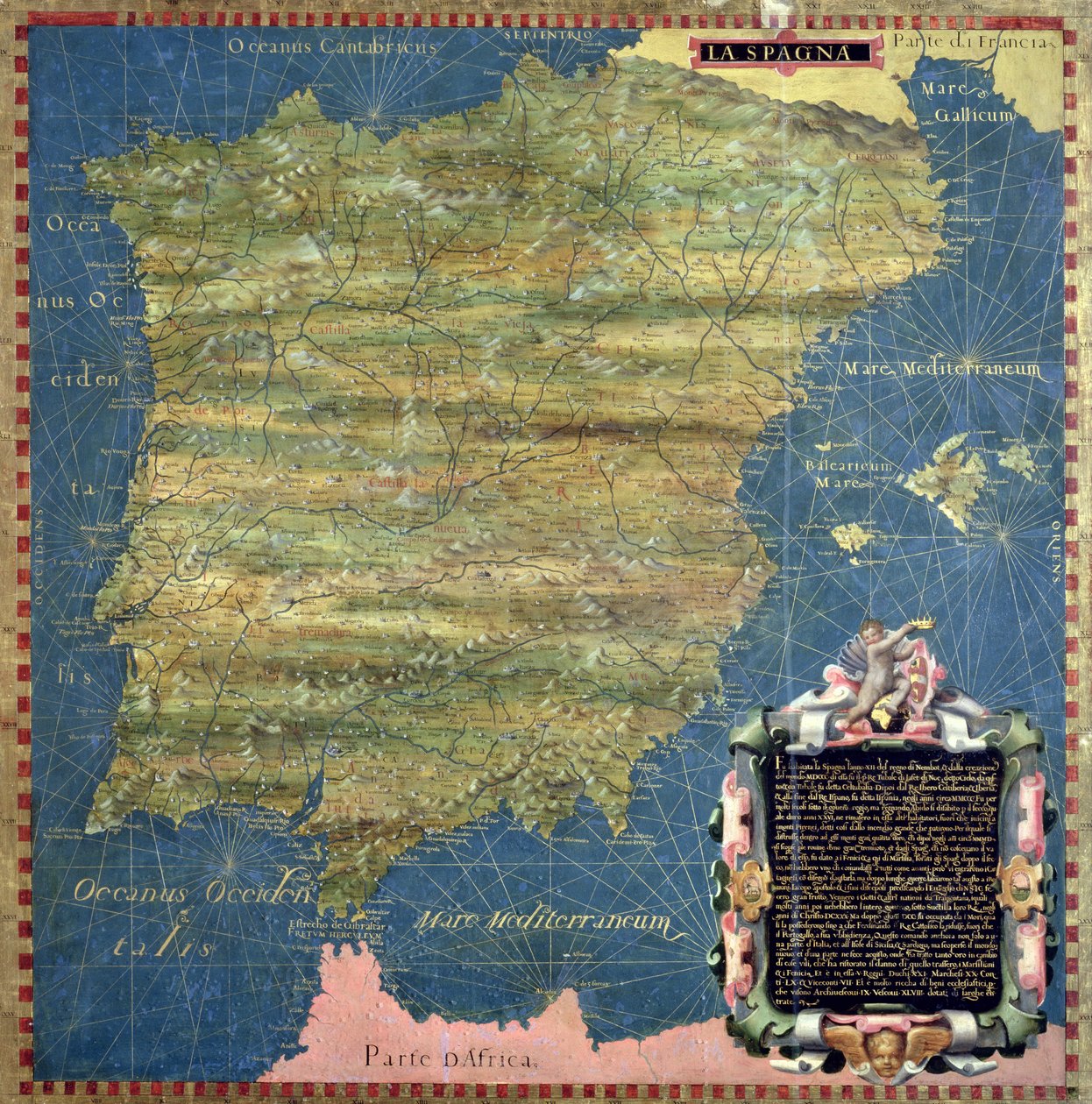 Mapa Španělska šestnáctého století, ze „Sala delle Carte Geografiche“ (síň geografických map) 1575 (olej na panelu) od Stefano and Danti Egnazio Bonsignori