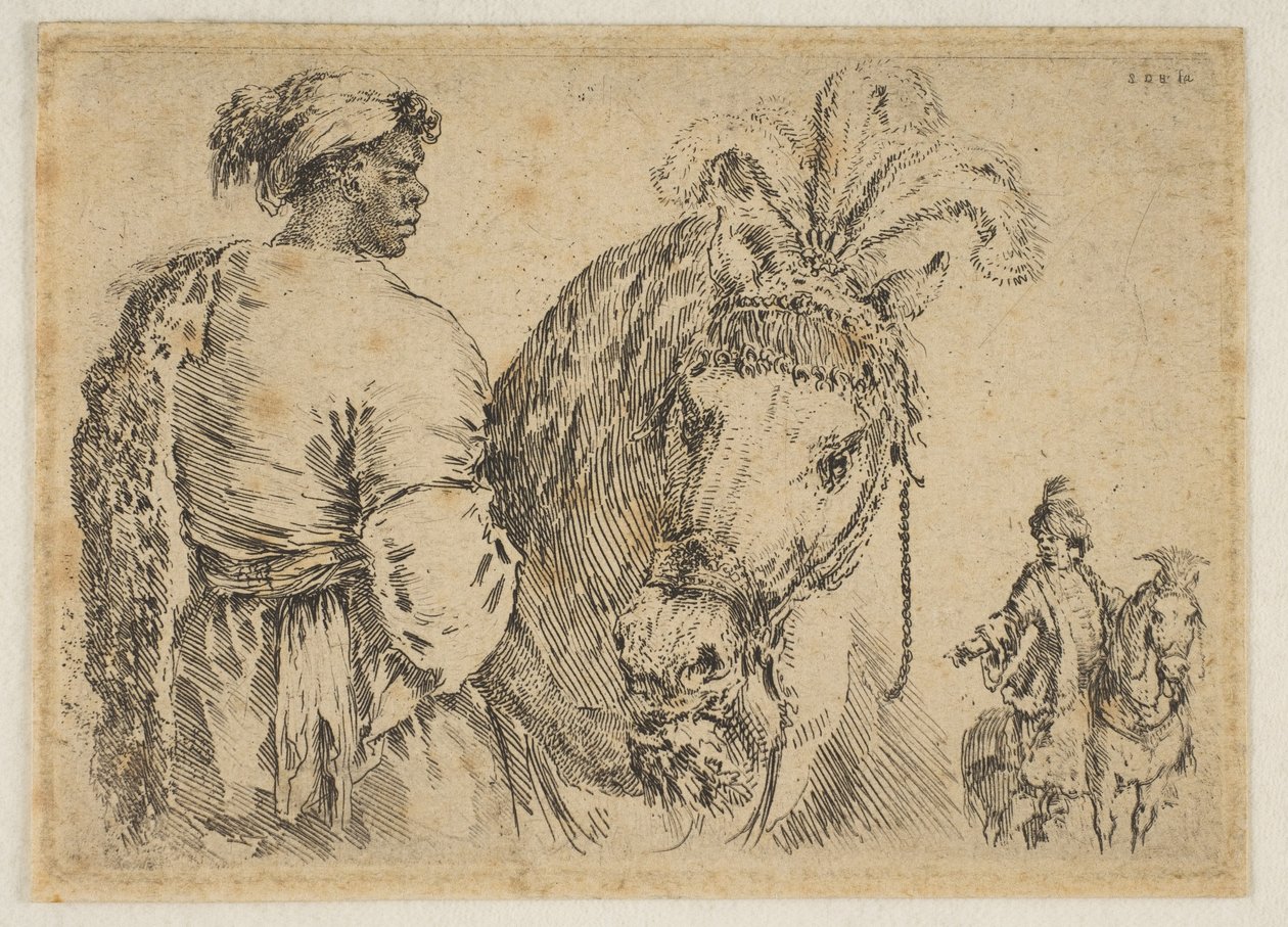 Černý muž krmící koně, ca. 1662. od Stefano della Bella