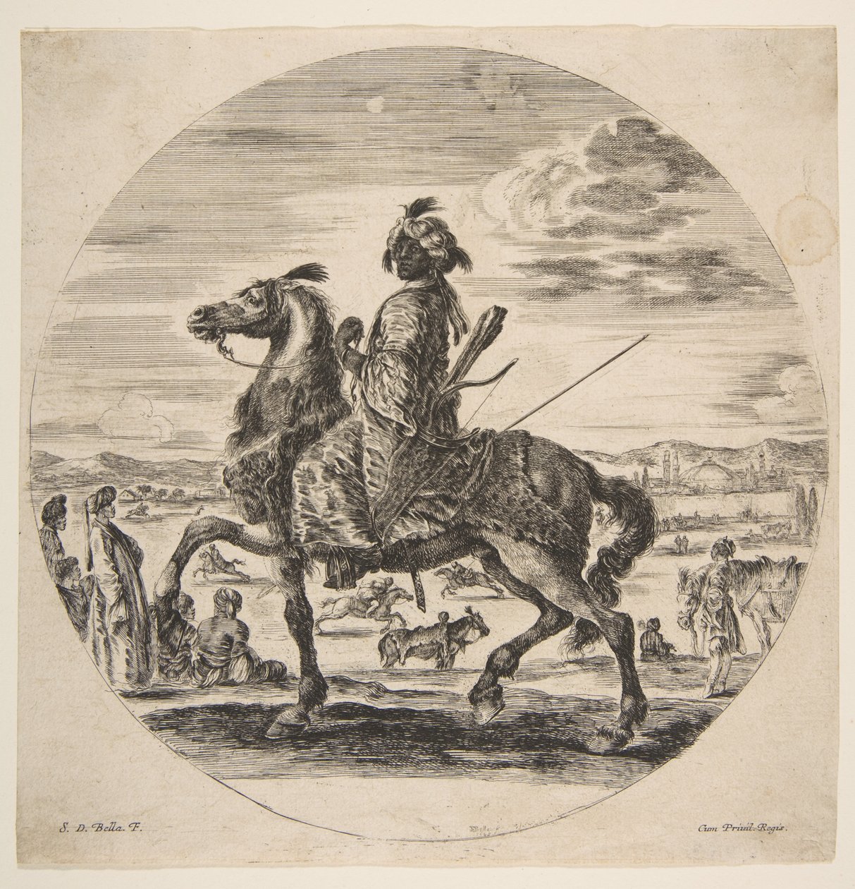 Maurský jezdec obrácený doleva, stojící a sedící Turci uprostřed země,..., ca. 1651. od Stefano della Bella