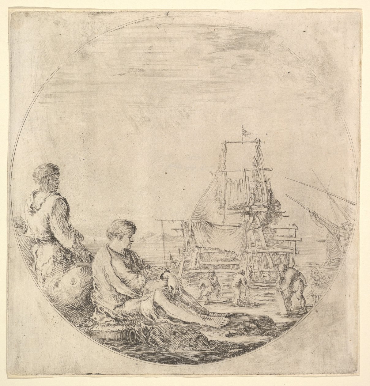 Černý námořník stojící vlevo, z profilu vpravo, bílý námořník sedící v ..., ca. 1658-63. od Stefano della Bella