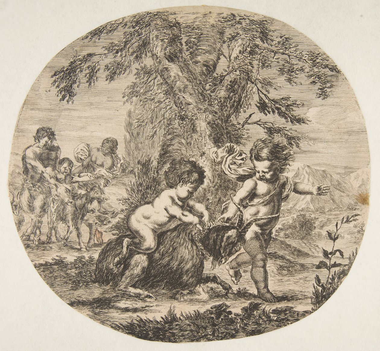 Dítě a satyrské dítě hrající si s kozou, ca. 1657. od Stefano della Bella
