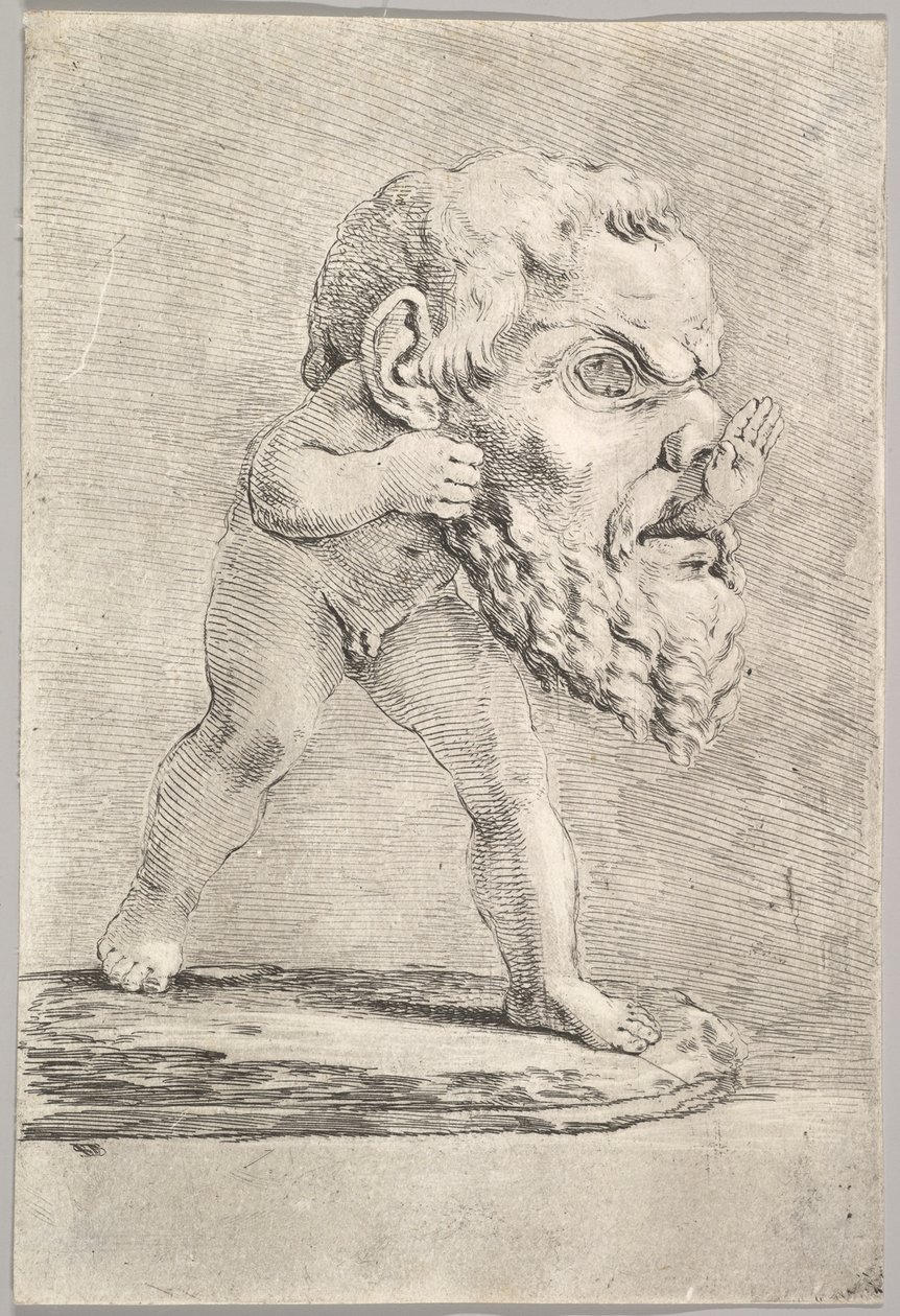 Dítě s velkou maskou a vsunutou rukou do úst, ca. 1660. od Stefano della Bella