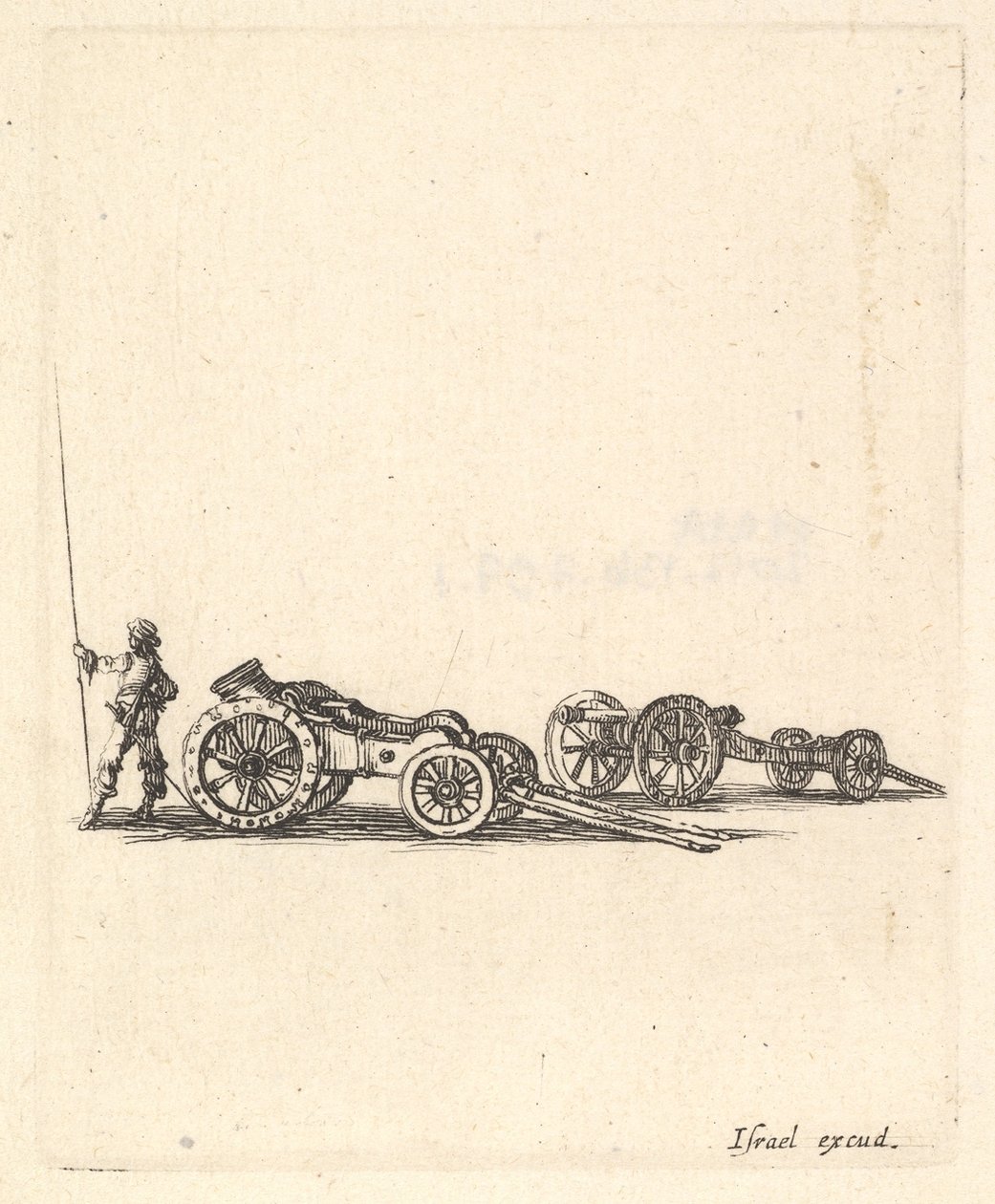 Minomet a kanón, oba namontované na lafetách, voják zobrazený ze zadního sta..., ca. 1638-43. od Stefano della Bella