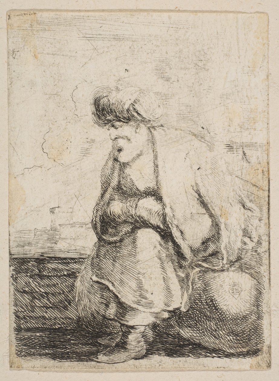 Starý Turek sedící na kameni, ca. 1662. od Stefano della Bella