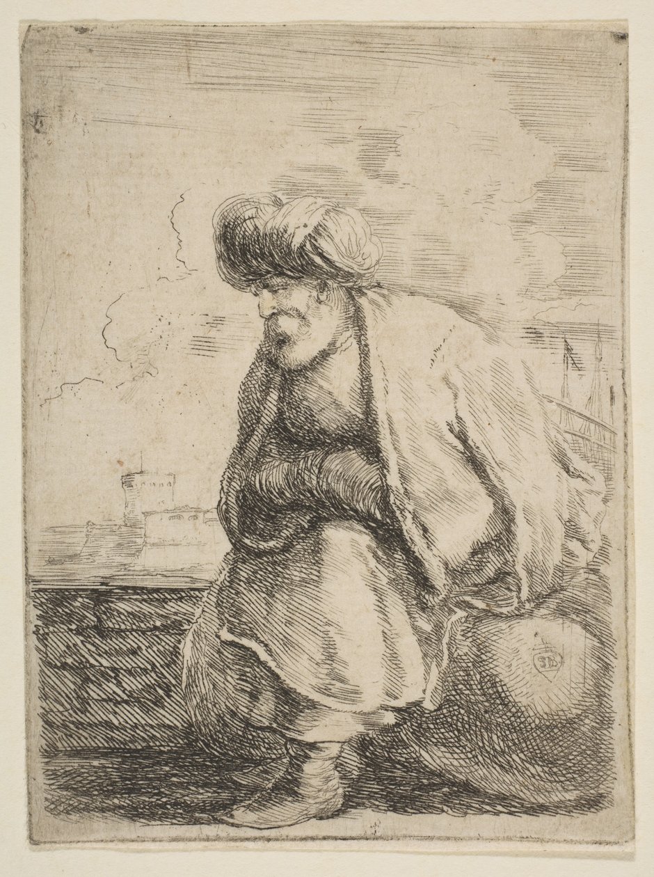Starý Turek sedící na kameni, ca. 1662. od Stefano della Bella