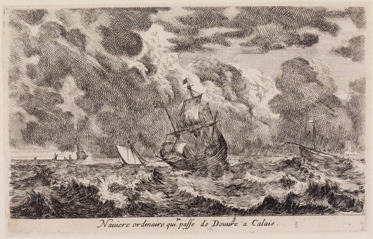 Pohledy na námořní přístavy (Vues de ports de mer): Plachetnice plující z Doveru do Calais od Stefano della Bella