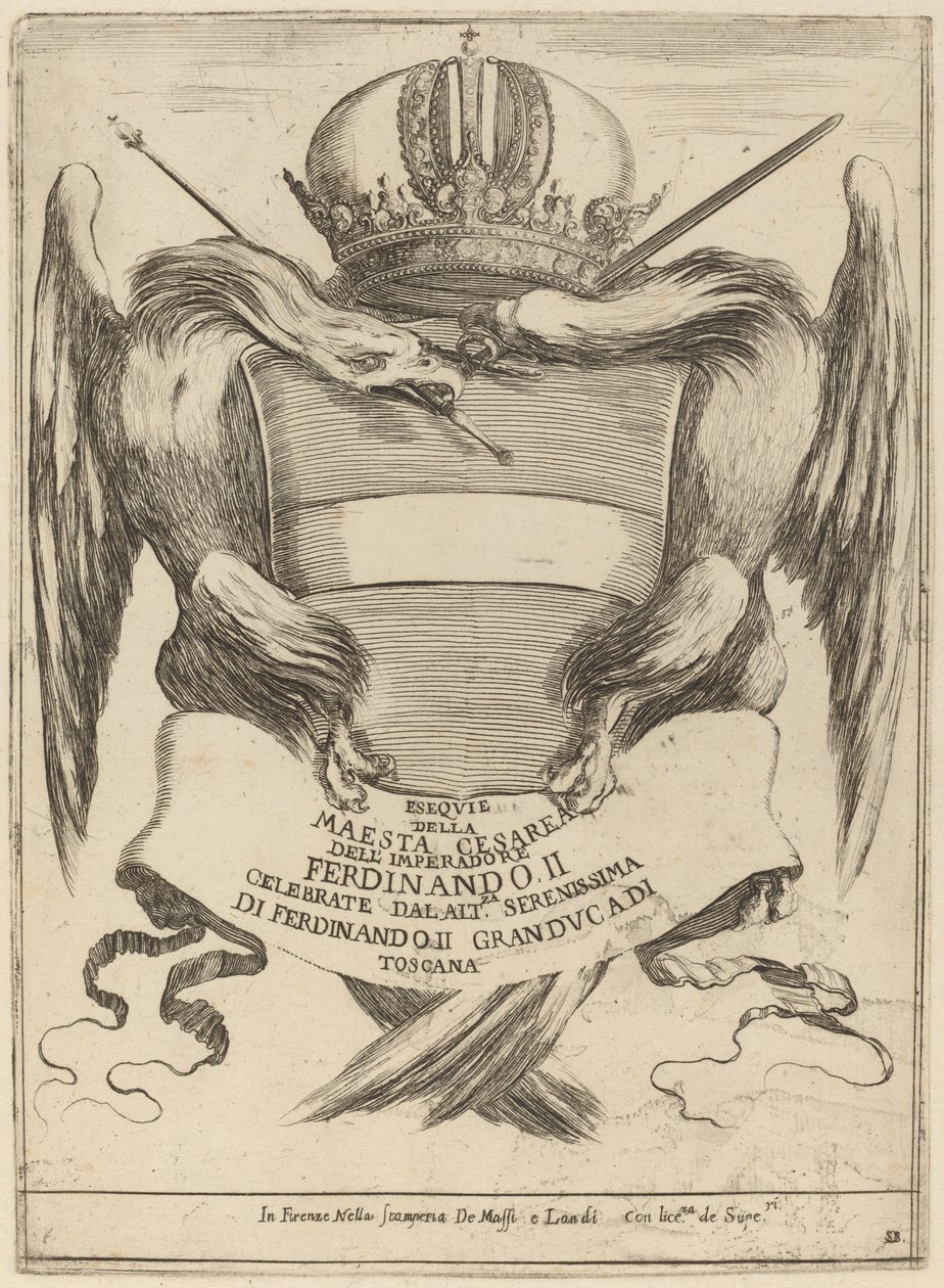 Zbraně s věnováním velkovévodovi Ferdinandovi II. od Stefano della Bella