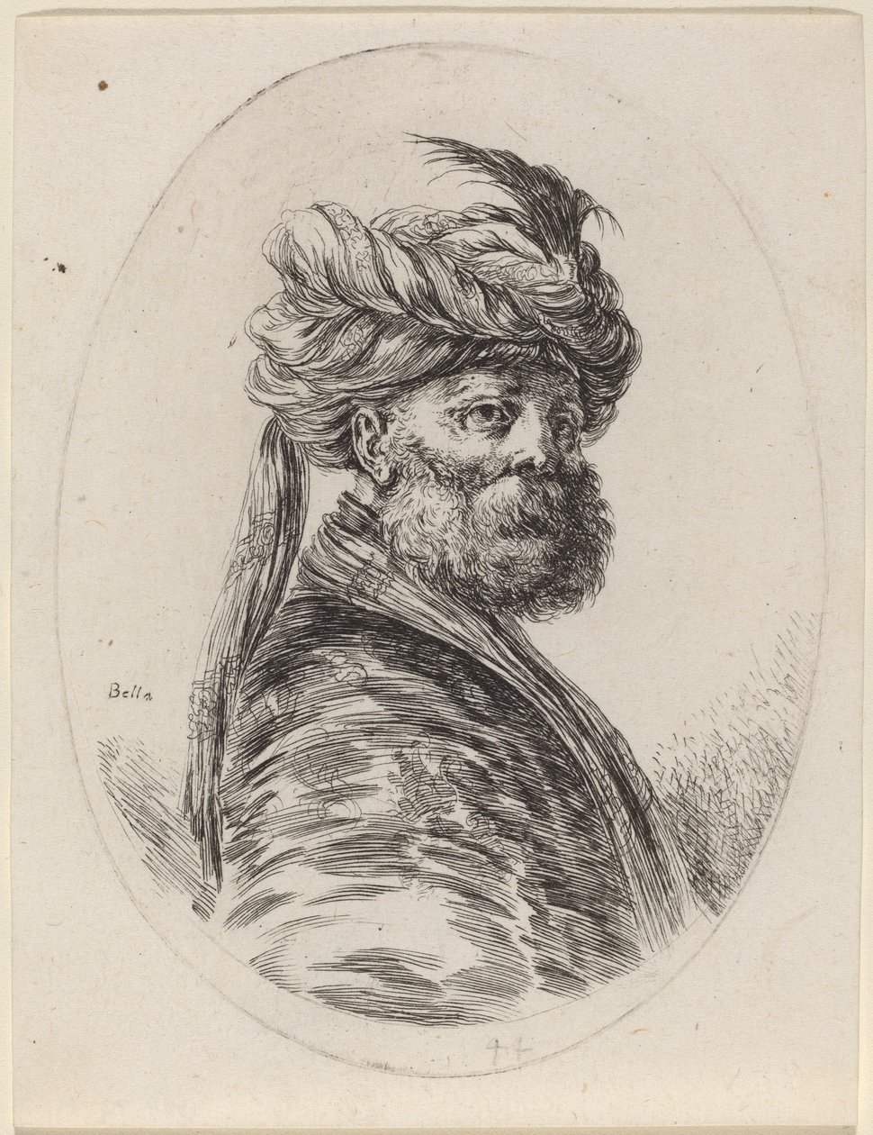 Vousatý Moor v opeřeném turbanu se závojem, otočený doprava, 16491650. od Stefano della Bella