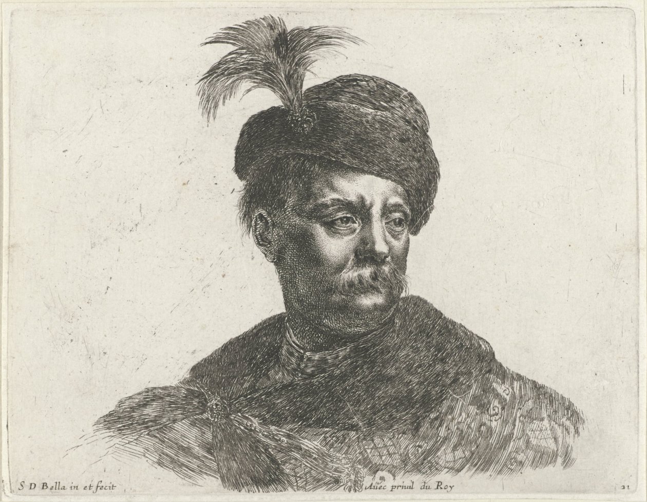 Busta Poláka s knírkem a kloboukem s pérem Základy kreslení (název série) I principii del disegno (název série) od Stefano della Bella