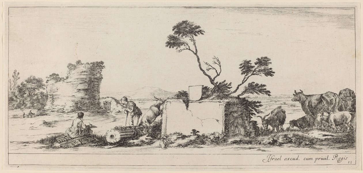 Scéna Campagna s umělcovým skicováním v roce 1647 nebo dříve. od Stefano della Bella