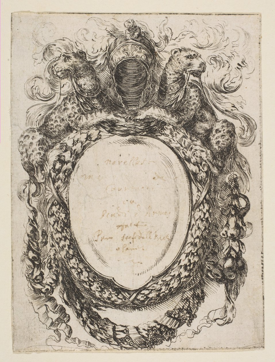 Kartuše korunovaná helmou a leopardy, 1647. od Stefano della Bella