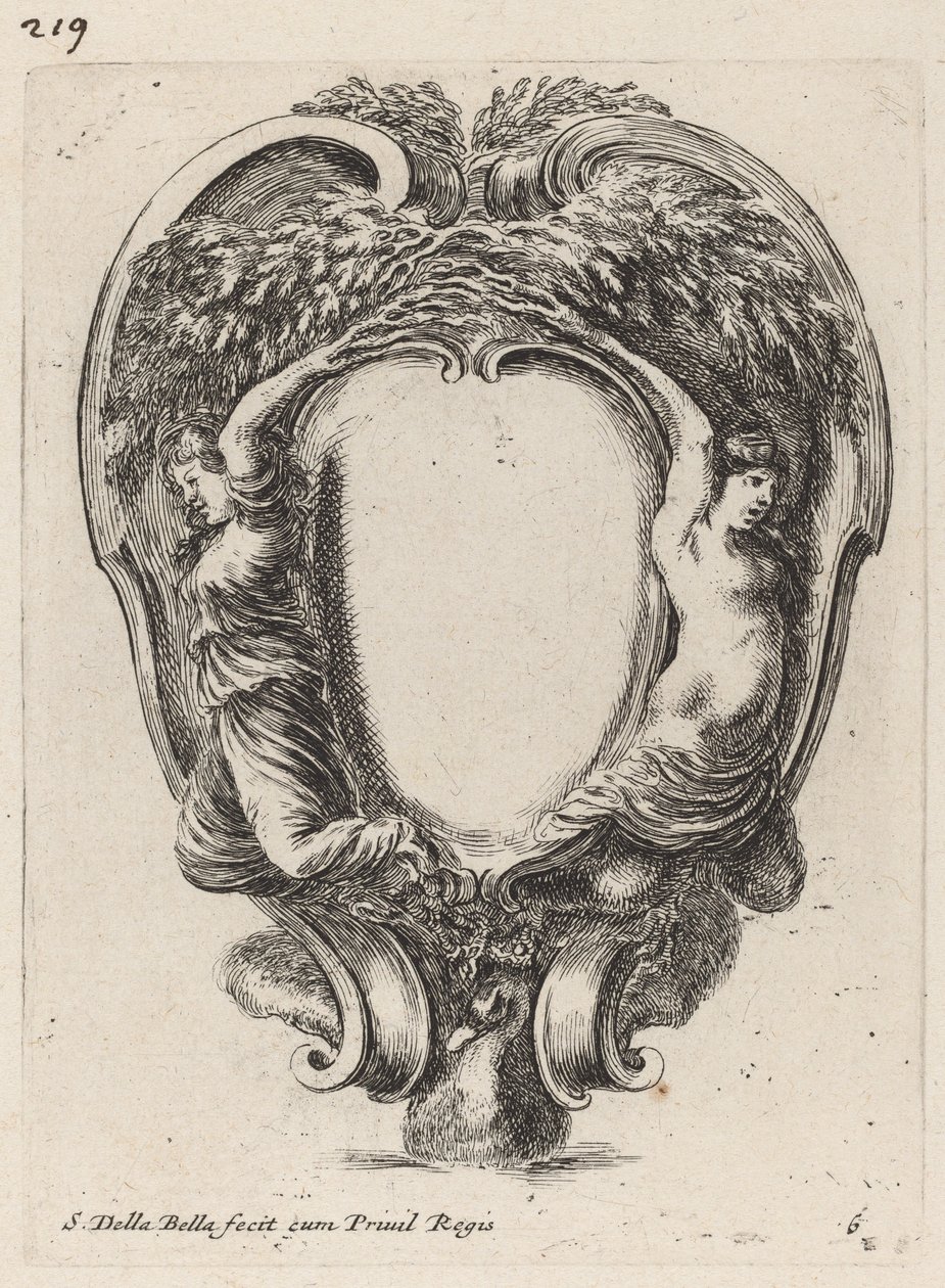 Kartuš se dvěma nymfami proměněnými ve stromy, 1647. od Stefano della Bella