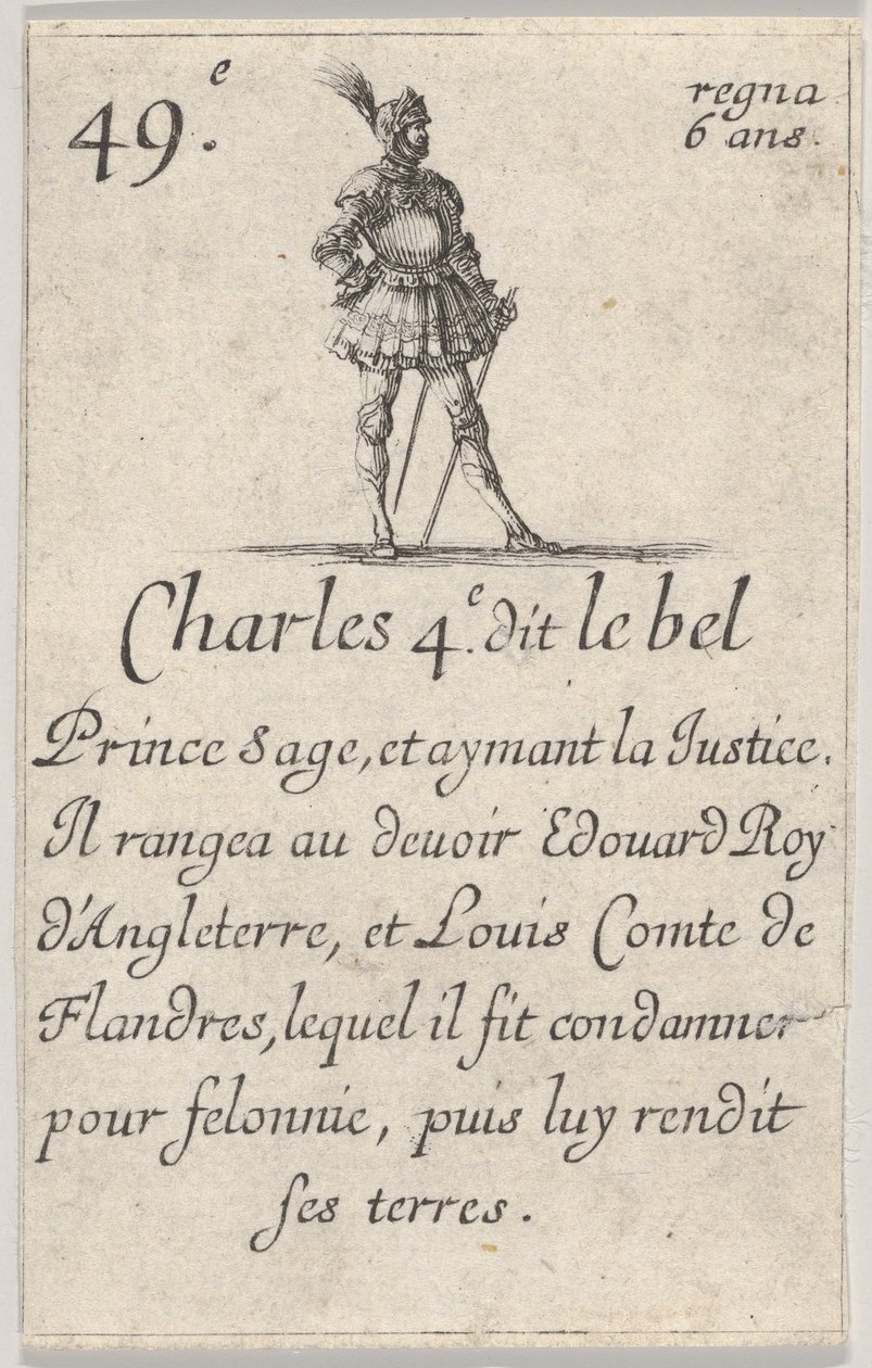 Charles 4.e- dit le bel princ mudrc..., ze Hry francouzských králů Jeu des Rois..., 1644. od Stefano della Bella