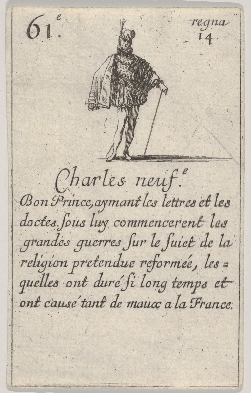 Charles neuf.-e Bon Prince..., ze Hry francouzských králů Jeu des Rois de France, 1644. od Stefano della Bella