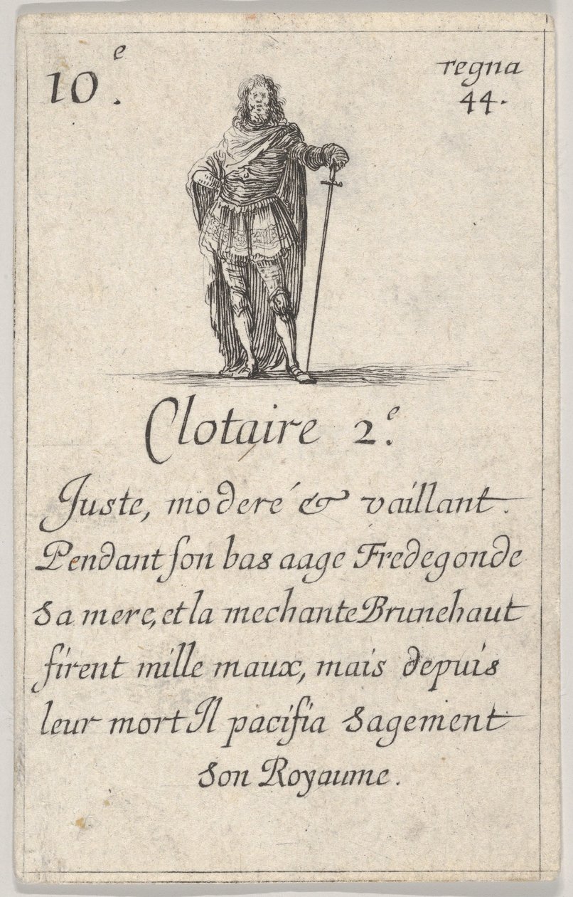 Clotaire 2.-e Spravedlivý, umírněný..., ze Hry francouzských králů Jeu des Rois de Fran..., 1644. od Stefano della Bella