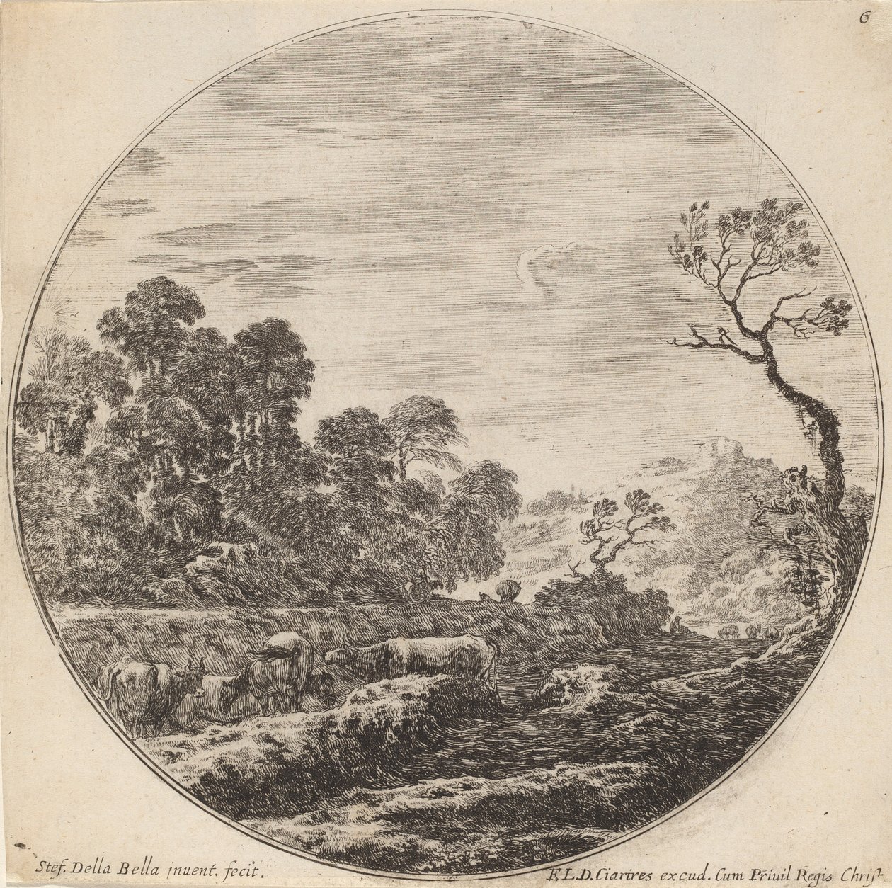 Krávy pasoucí se v údolí, 1646. od Stefano della Bella