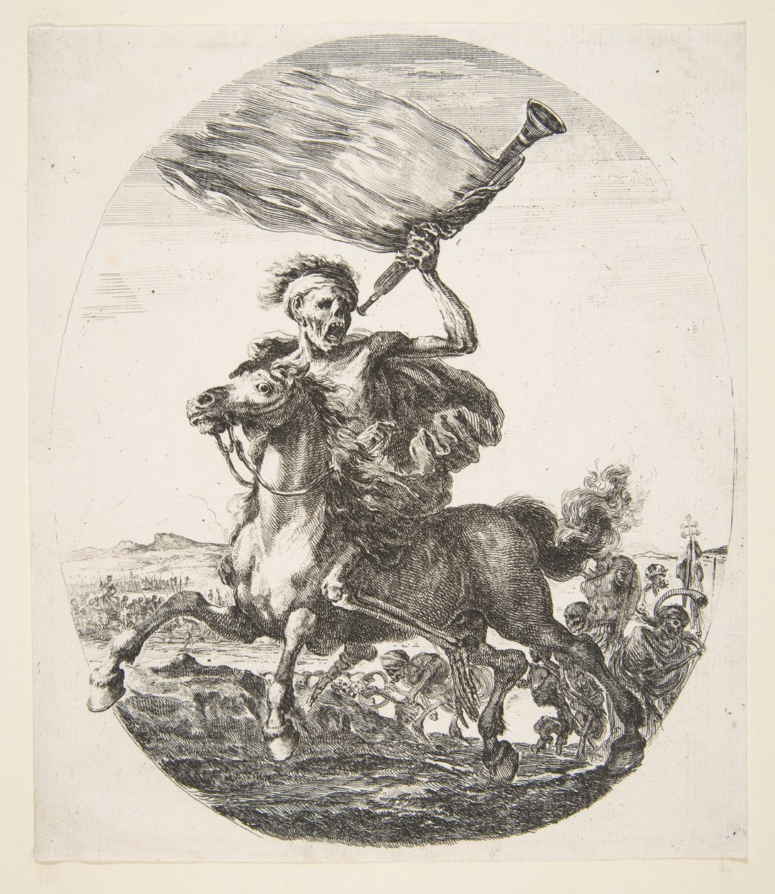 Smrt na koni s trubkou, od Pět úmrtí Les cinq Morts, ca. 1648. od Stefano della Bella