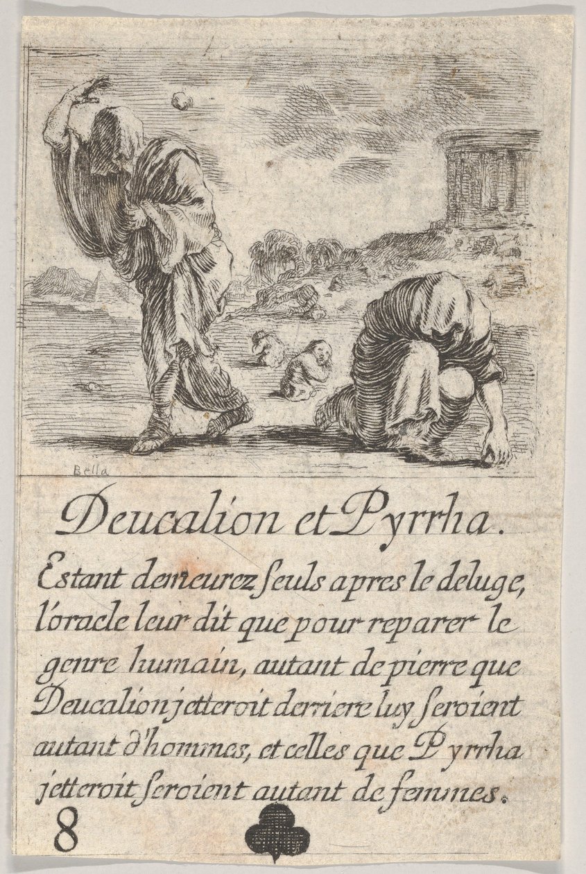 Deucalion a Pyrrha z Mythologické hry Jeu de la Mythologie, 1644. od Stefano della Bella