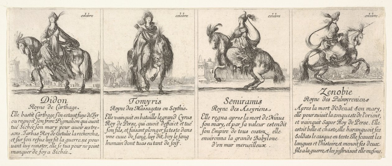 Dido, Tomyris, Semiramis a Zenobie z „Hra královen“ od Stefano della Bella