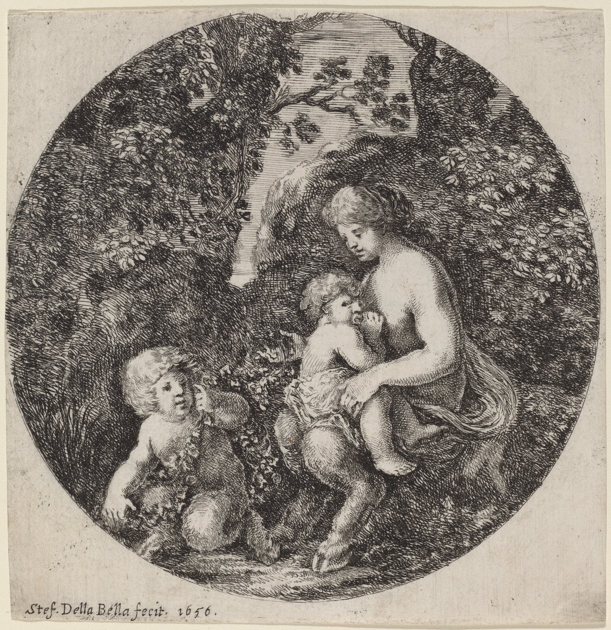 Žena satyr kojící dítě v zalesněné krajině od Stefano della Bella