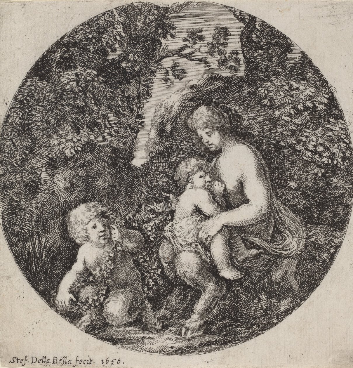 Samice Satyr kojící dítě v zalesněné krajině, 1656. od Stefano della Bella