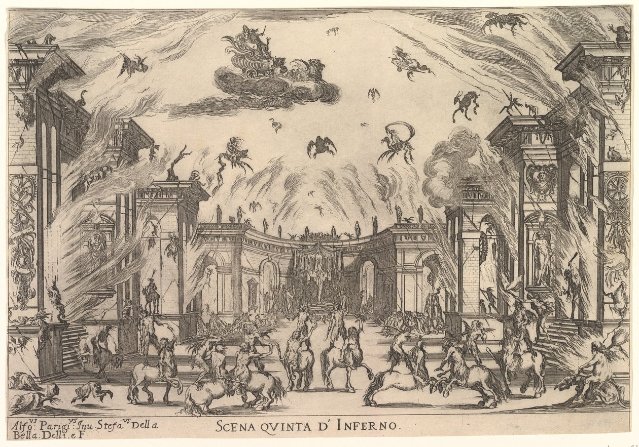 Pátá scéna, Peklo, ze svatby bohů Le nozze degli Dei, 1637. od Stefano della Bella