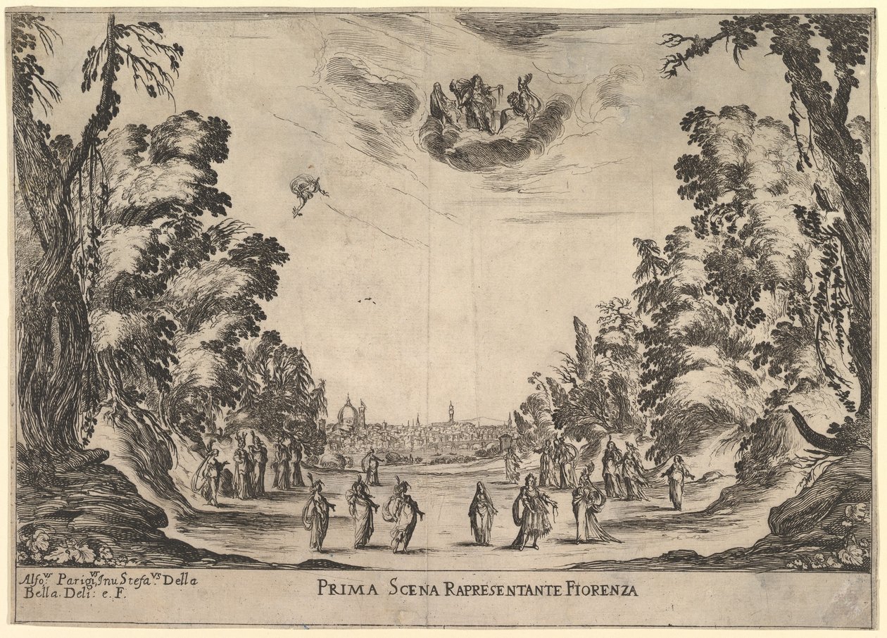 První scéna ve Florencii ze svatby bohů Le nozze degli Dei, 1637. od Stefano della Bella