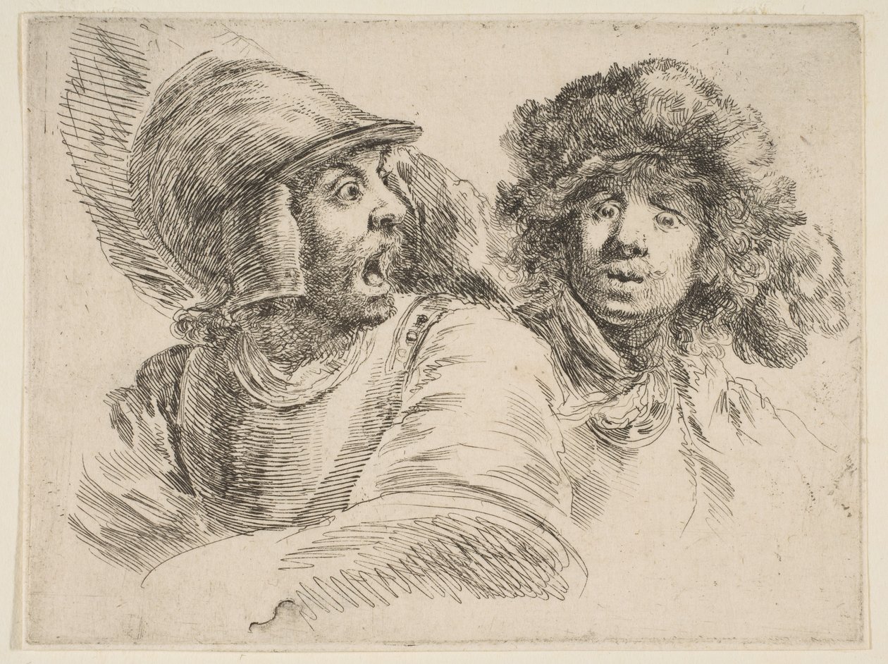 Vyděšený voják a muž v kožešinové čepici, ca. 1652. od Stefano della Bella