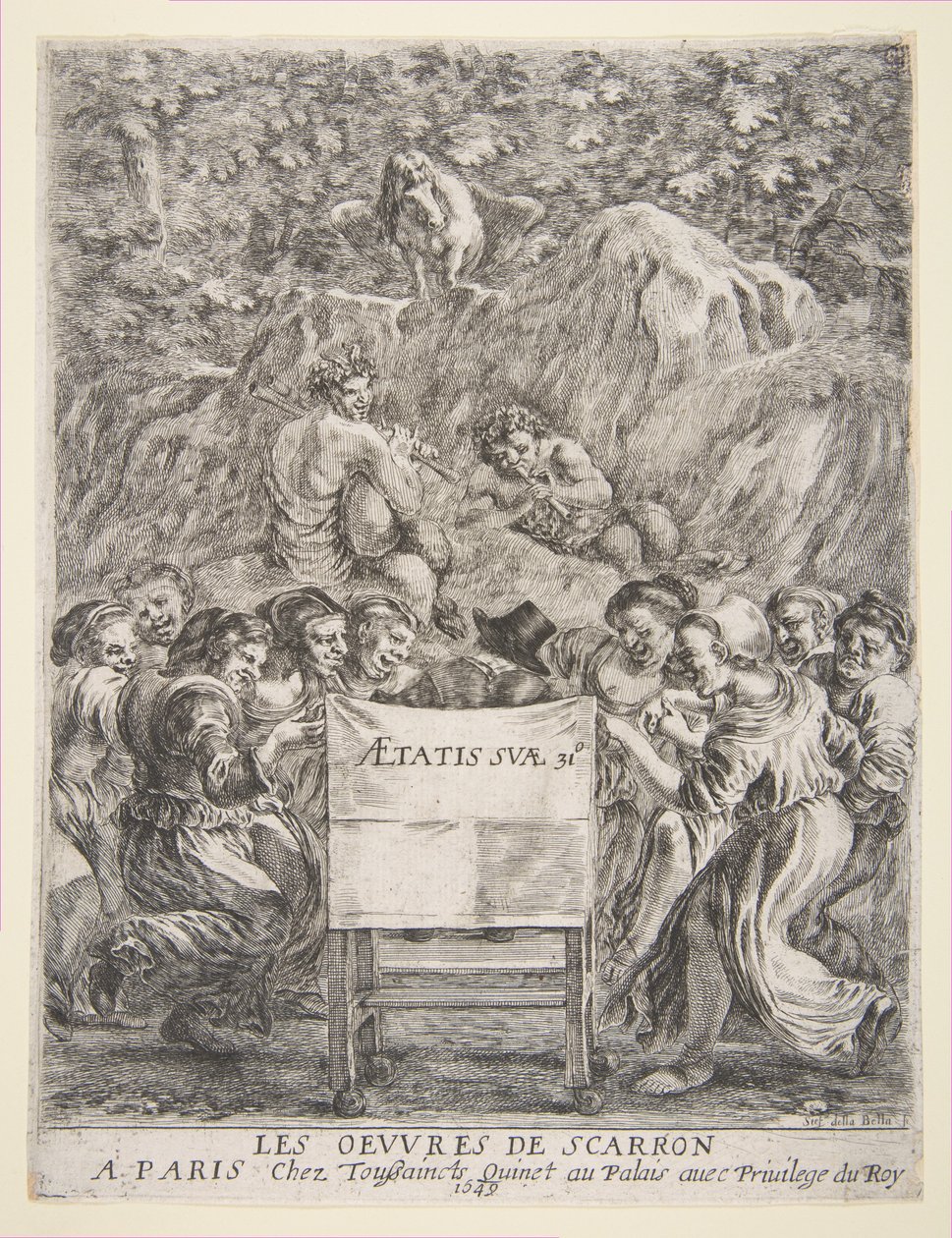 Frontispis pro Les Oeuvres de Scarron, 1649. od Stefano della Bella