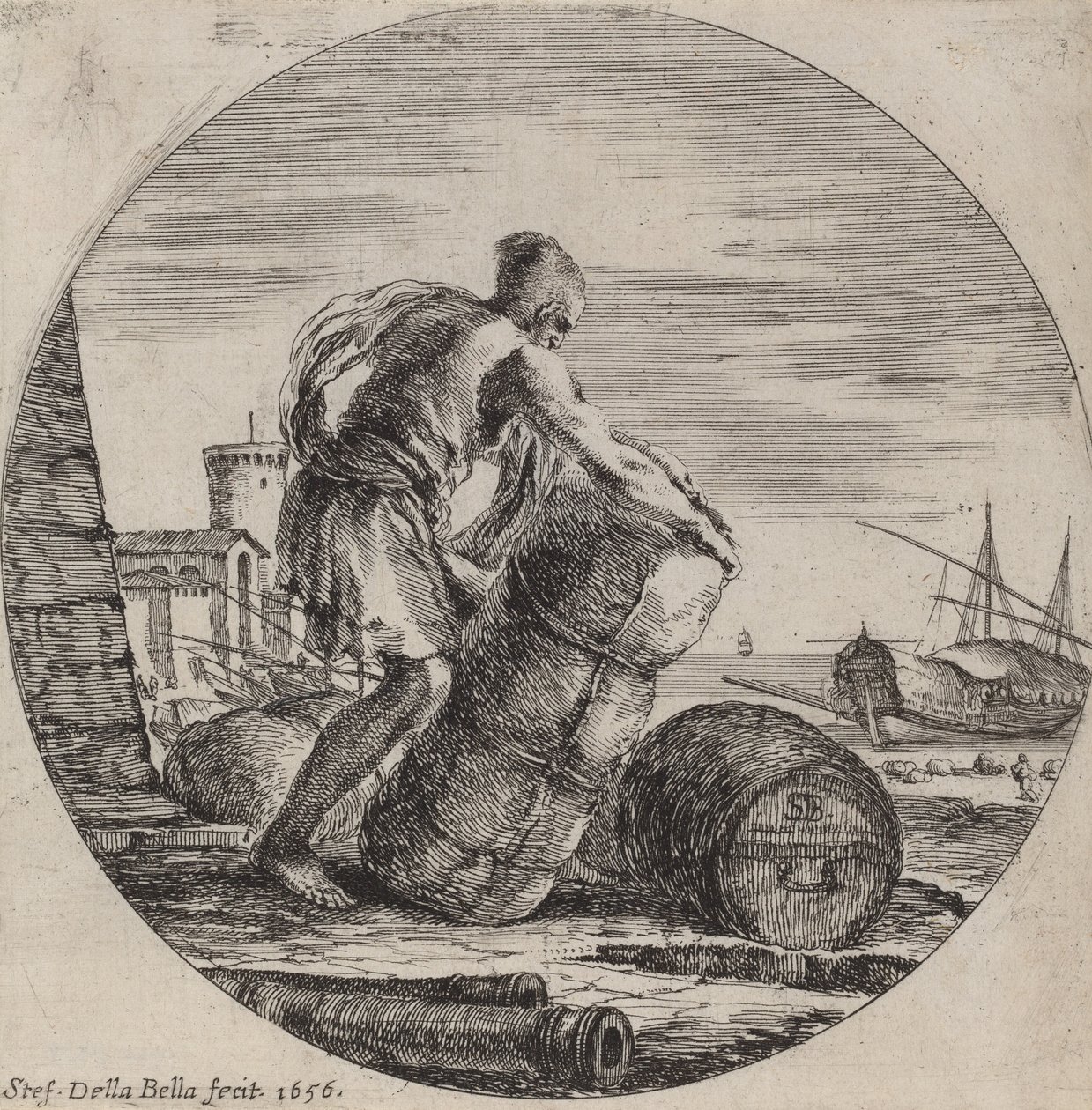 Galley Slave tahající lodní náklad, 1656. od Stefano della Bella