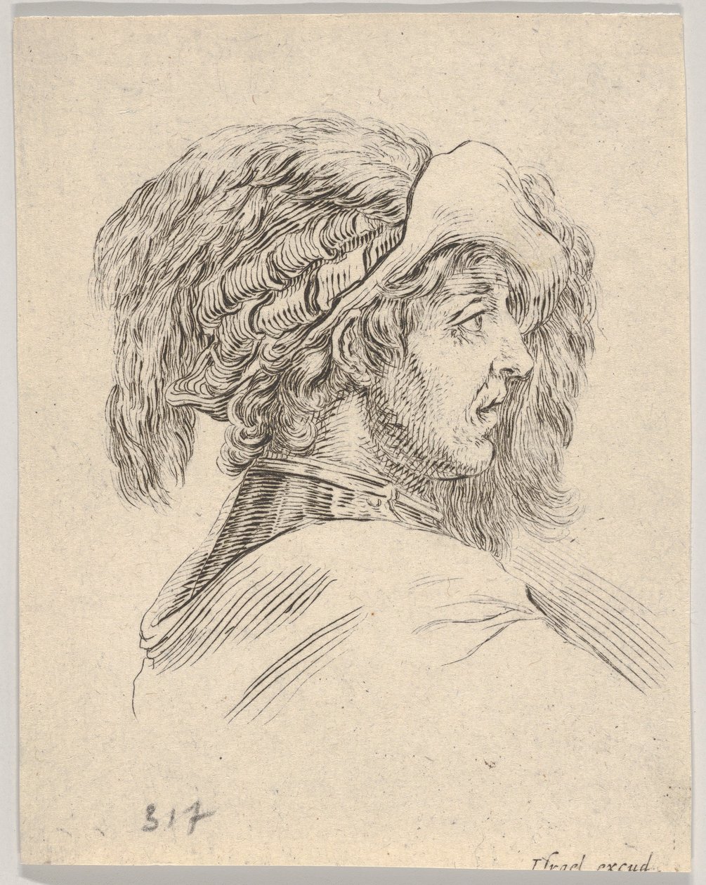 Hlava muže bez vousů, otočená z profilu doprava, z Různorodých hlav a figur..., 1650. od Stefano della Bella