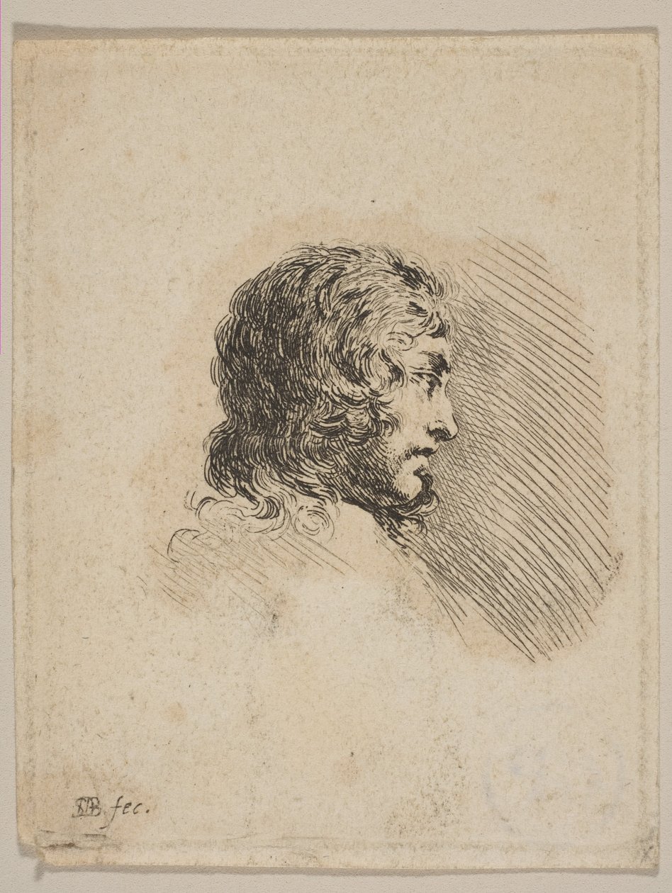 Hlava mladého muže z profilu, z různých portrétů Recueil de Diverses Piéces S..., ca. 1647. od Stefano della Bella