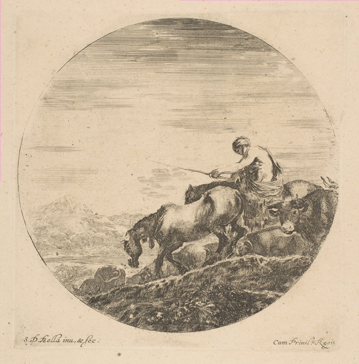 Pastevec na koni pohání zvířata, ca. 1646. od Stefano della Bella