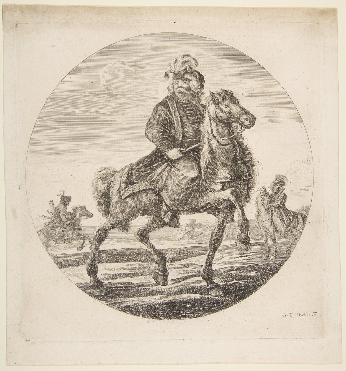 Maďarský jezdec jedoucí vpravo, další jezdci v pozadí, cirku..., ca. 1651. od Stefano della Bella