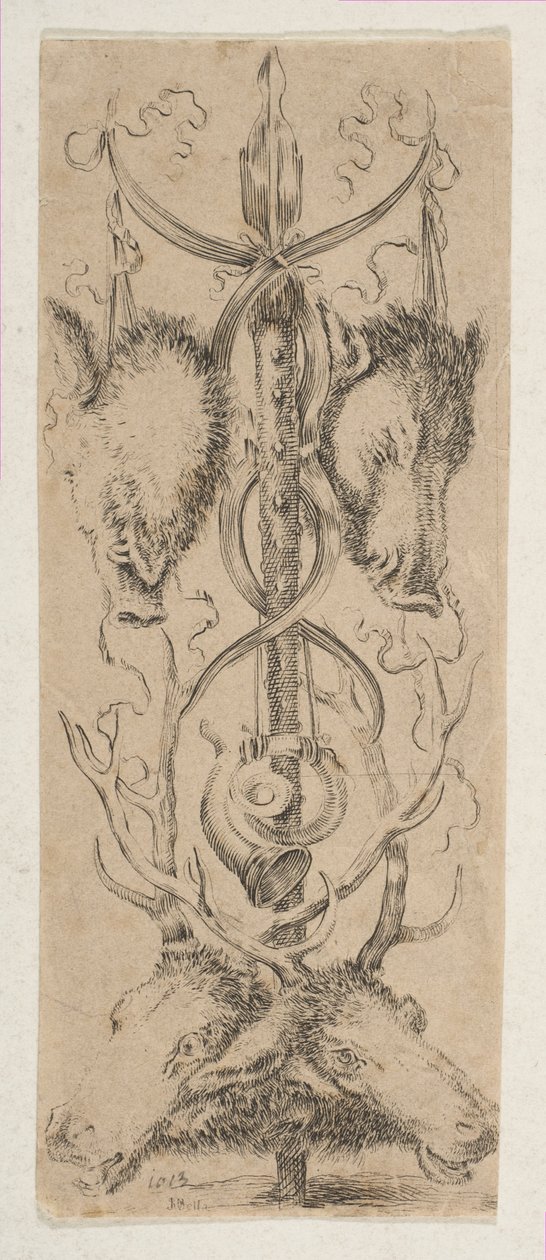 Lovecká trofej s jeleními hlavami na dně, ca. 1653. od Stefano della Bella