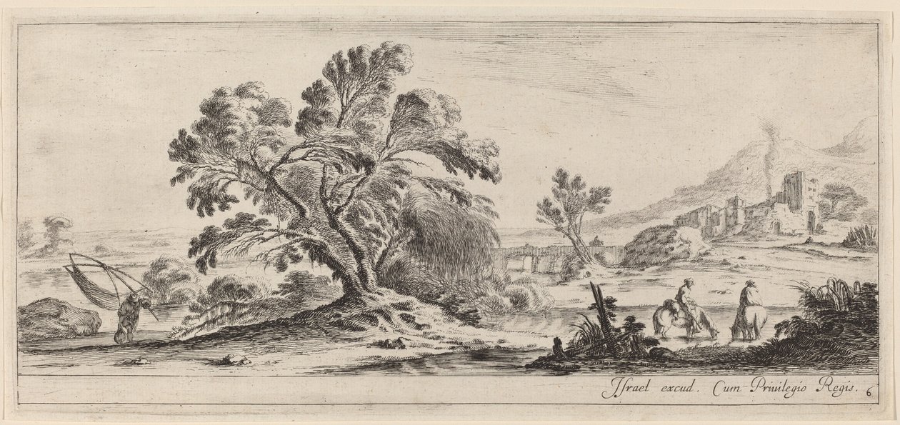 Krajina s rybářem nesoucím svou síť, v roce 1647 nebo dříve. od Stefano della Bella