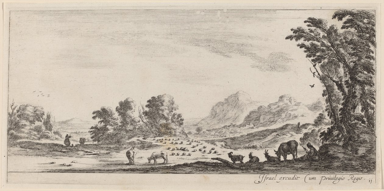 Krajina s pastýřem, který hlídá své stádo, v roce 1647 nebo dříve. od Stefano della Bella