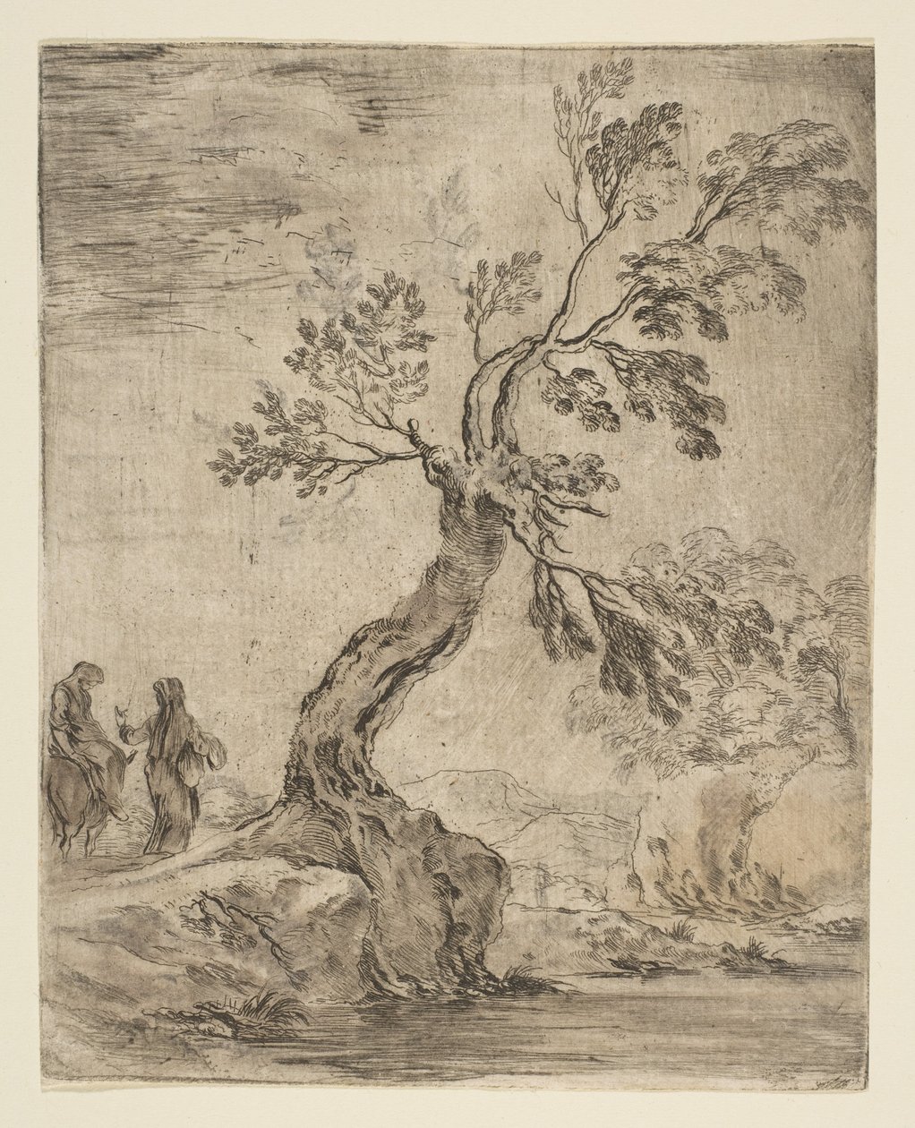 Krajina se dvěma ženami, jedna nasedla na osla, ca. 1660. od Stefano della Bella