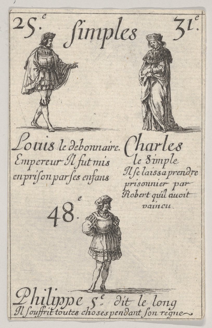Louis le debonnaire... Charles le Simple, ze Hry francouzských králů Jeu des Rois..., 1644. od Stefano della Bella
