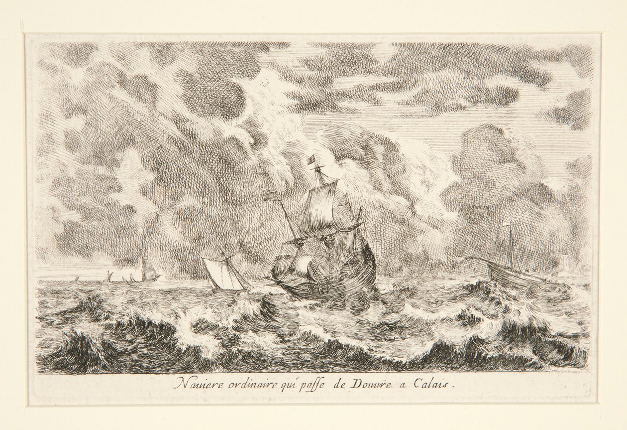 Obyčejná loď cestující mezi Douvre a Calais, ze série Vues de ports de mar (Pohledy na mořské přístavy) od Stefano della Bella