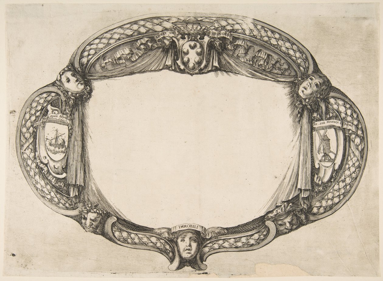 Návrh ozdoby pro diplomovou práci na zařízení: Quest un soccorso, ca. 1656. od Stefano della Bella