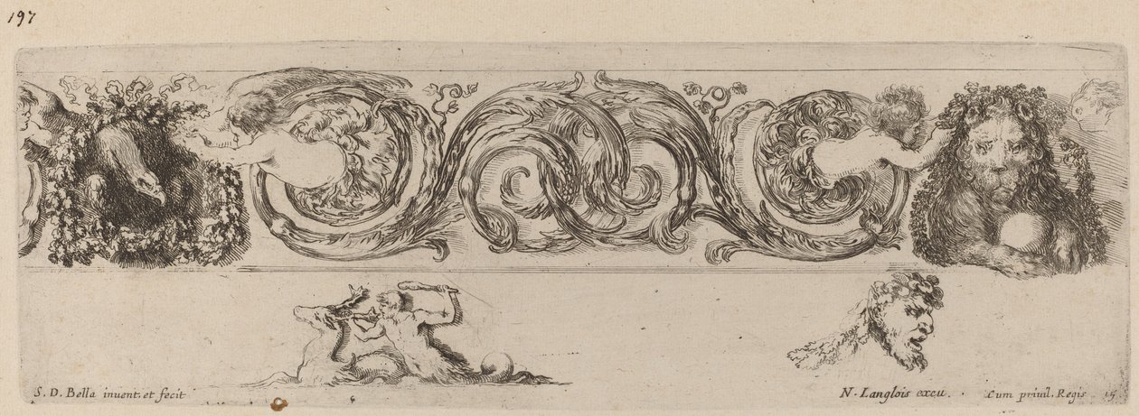 Okrasný vlys s orlem a lvem ověnčený dětmi, pravděpodobně 1648. od Stefano della Bella